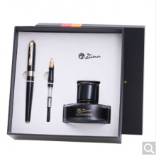 毕加索（pimio）钢笔礼盒装T707男女士钢笔/美工笔墨水套装 可刻字 亮黑金夹钢笔双笔头套装0.38mm+0.5mm