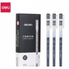 得力（deli）0.5mm大容量全针管中性笔 一次性水笔签字笔 黑色12支/盒DL-A116